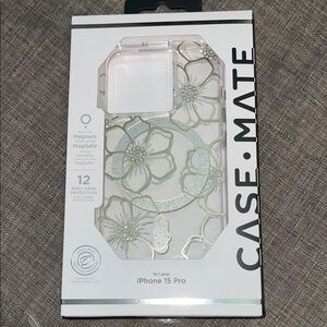 Case-Mate iPhone 15 Pro Silver Floral Case with MagSafe